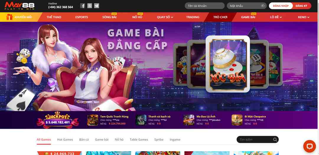 MAY88 sở hữu các game bài đẳng cấp giới đỏ đen